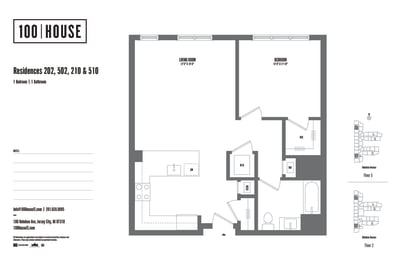 1 bed 1 bath floor plan R at 100 House Apartments, Jersey City , NJ, 07310