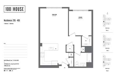 1 bed 1 bath floor plan U at 100 House Apartments, Jersey City , New Jersey