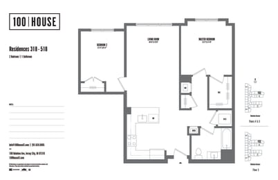2 bed 2 bath floor plan A at 100 House Apartments, Jersey City , 07310
