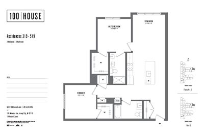 2 bed 2 bath floor plan S at 100 House Apartments, Jersey City