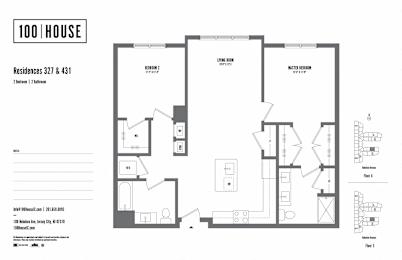 2 bedroom 2 bath floor plan at 100 House Apartments, Jersey City , New Jersey