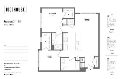 2 bed 2 bath floor plan D at 100 House Apartments, Jersey City , NJ, 07310