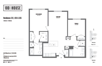2 bed 2 bath floor plan K at 100 House Apartments, Jersey City , NJ, 07310