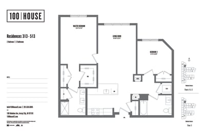 2 bed 2 bath floor plan L at 100 House Apartments, Jersey City , NJ