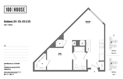 Studio 1 bath floor plan A at 100 House Apartments, Jersey City , NJ, 07310