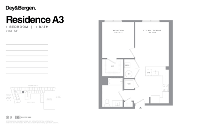 1 bedroom 1 bath floor plan B at Dey & Bergen, Harrison