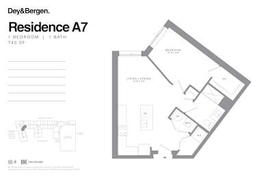 1 bedroom 1 bath floor plan I at Dey & Bergen, Harrison, New Jersey