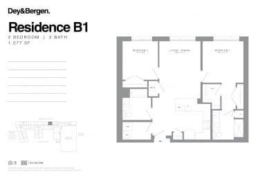 2 bed 2 bath floor plan at Dey & Bergen, Harrison, 07029