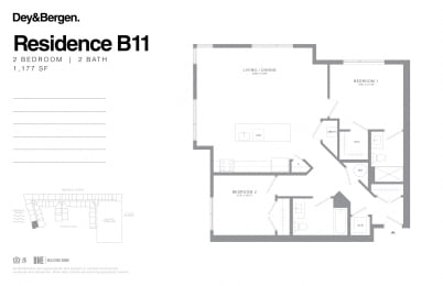 2 bed 2 bath floor plan K at Dey & Bergen, Harrison, NJ, 07029