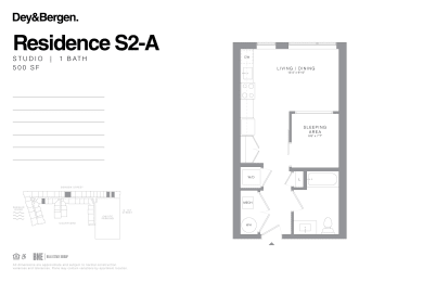 Studio 1 bath floor plan C at Dey & Bergen, Harrison, NJ, 07029