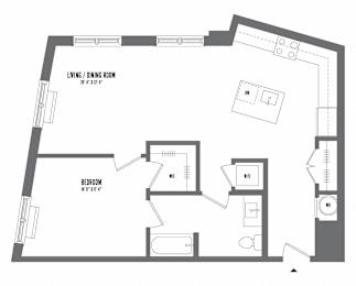 1 bedroom 1 bathroom Floor plan V at The Enclave, Jersey City, NJ