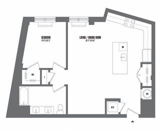 1 bedroom 1 bathroom Floor plan T at The Enclave, Jersey City, New Jersey