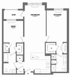 2 bed 2 bath floor plan R at The Enclave, Jersey City