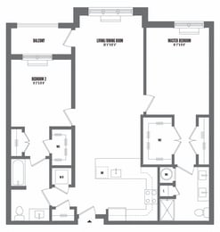 2 bed 2 bath floor plan U at The Enclave, Jersey City