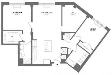 2 bed 2 bath floor plan W at The Enclave, Jersey City, NJ, 07310