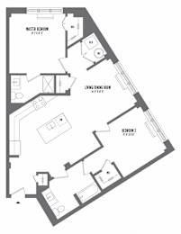 2 bed 2 bath floor plan C at The Enclave, Jersey City