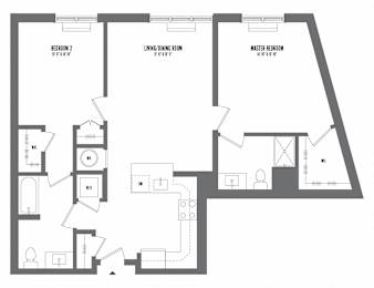 2 bed 2 bath floor plan F at The Enclave, Jersey City, New Jersey