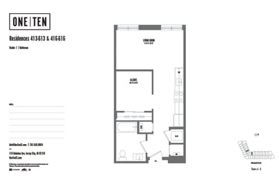Studio 1 bathroom floor plan I at One Ten Apartments, Jersey City , NJ