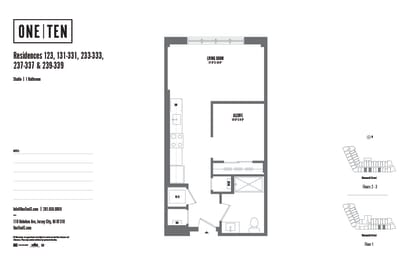 Studio 1 bathroom floor plan C at One Ten Apartments, Jersey City , NJ