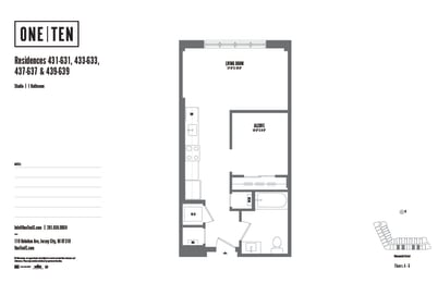 Studio 1 bathroom floor plan Lat One Ten Apartments, New Jersey