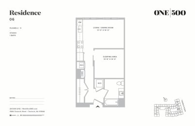 Studio Floor Plan at One500, Teaneck, NJ, 07666