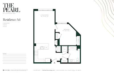 A floor plan for a residence with a living and dining area.