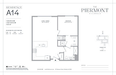 1 bed 1 bathroom floorplan at The Piermont Apartments, New Jersey, 07642