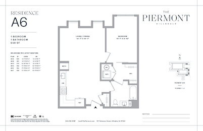 1 bed one bath floorplan at The Piermont Apartments, Hillsdale, 07642