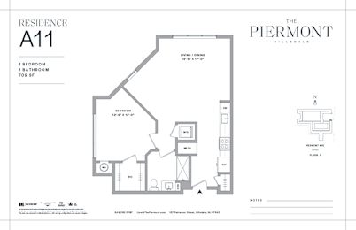 1 bed 1 bath floorplan at The Piermont Apartments, New Jersey, 07642
