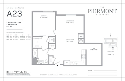 One bed one bath floorplan at The Piermont Apartments, Hillsdale, New Jersey