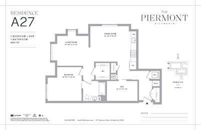 One bedroom one bathroom floorplan with den at The Piermont Apartments, New Jersey, 07642