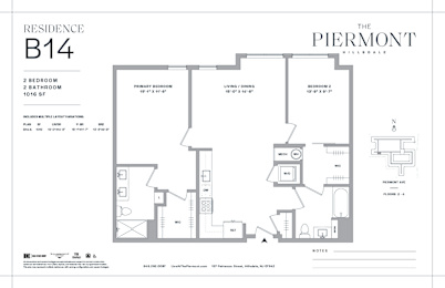 2 bedroom 2 bathroom floorplan at The Piermont Apartments, Hillsdale