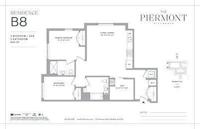2 bedroom 2 bathroom floorplan with den at The Piermont Apartments, New Jersey, 07642