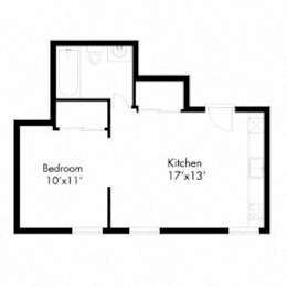 a floor plan of a house with a staircase and a kitchen