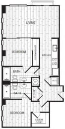 2Bed 2Bath_B at Coda on H Apartments, Washington, DC 20002