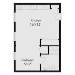 floor plan of a small apartment with a kitchen and a living room