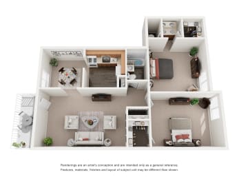 a stylized 3d floor plan of a 2100 sq ft house