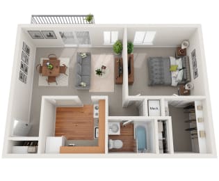 a 3d drawing of the living room of a 2100 sq ft apartment