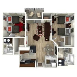 a 3 bedroom floor plan with a 1193 sq ft apartment