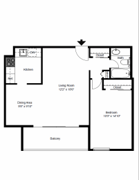 1br floor plan renovated  at Seven Springs Apartments, College Park, Maryland