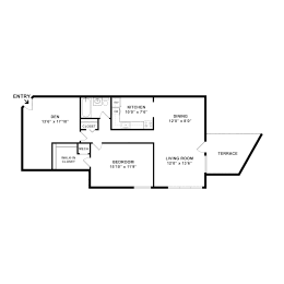 one bedroom one bath floorplan with a den 767 square feet at Cheverly Station, Cheverly