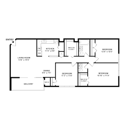 three bedroom one and a half bathroom floorplan 1100 square feet at Cheverly Station, Maryland, 20785