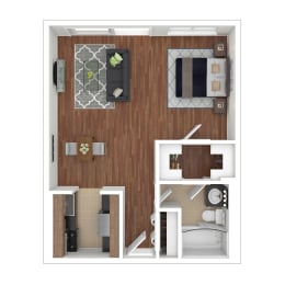 Studio Floor Plan 1 | 560-to650 Sq. Ft. at Colesville Towers Apartments, Silver Spring, 20910
