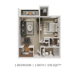 1 Bedroom 1 Bath Floor Plan at Aspen at Lake Trail, Columbia, MD 21045