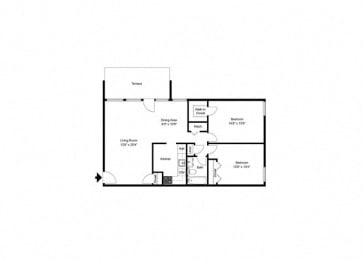 2 Bed Floor Plan at Seven Springs Apartments, College Park, MD