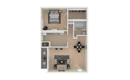 A dollhouse with a kitchen, living room, and dining area.