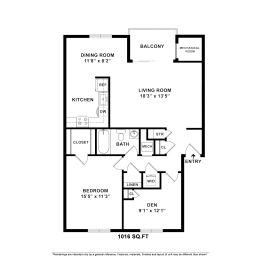 1 BDRM W DEN Floor Plan at Versailles Apartments, Maryland, 21204