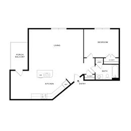 A simple black and white drawing of a house layout.