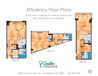 Studio and 1 Bath Floor Plan 38 at Carillon House Apartments, Washington