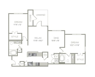  Floor Plan 2 Bed, 2 Bath Phase 2